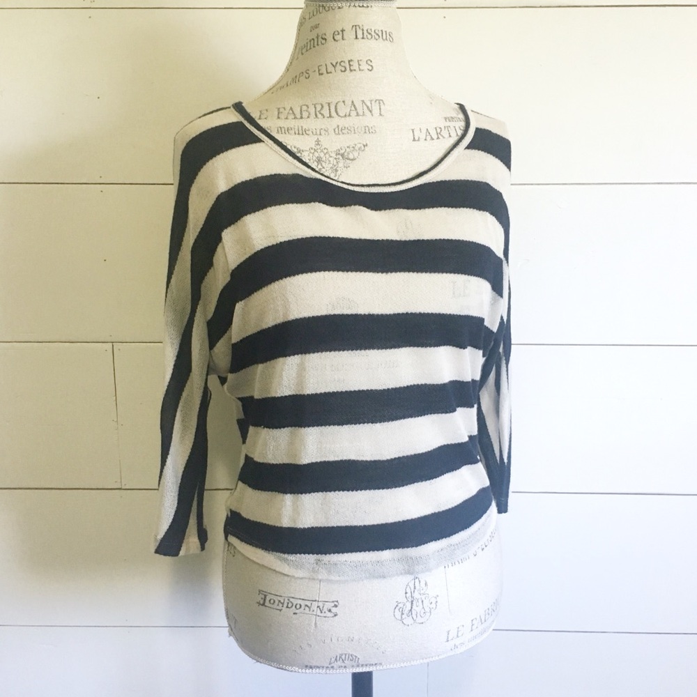 black and cream striped dolman top
